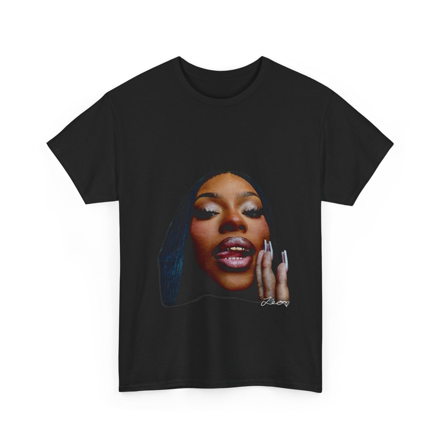 LEO LUV THE SLUT$ — Bold Portrait Face Print T‑Shirt