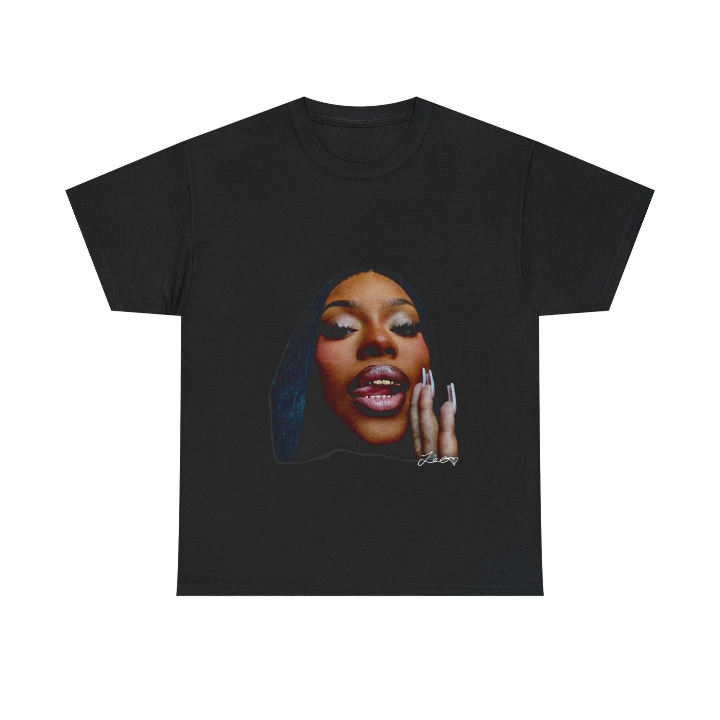 LEO LUV THE SLUT$ — Bold Portrait Face Print T‑Shirt