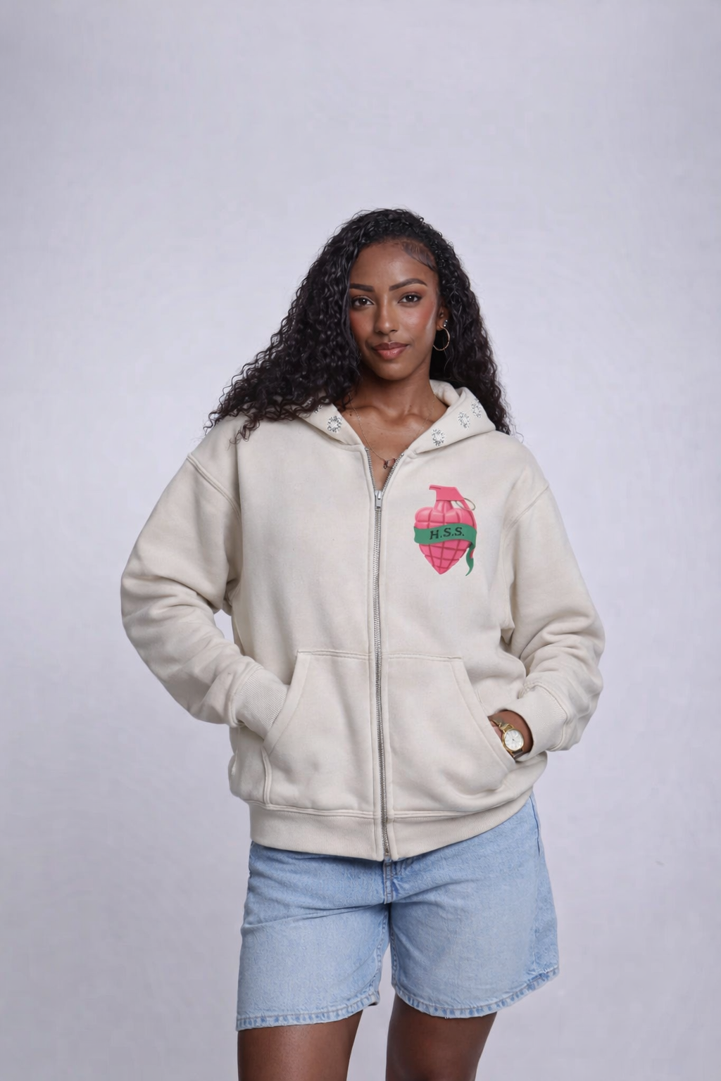 H.S.S Bedazzled Zip-Through Boxy Fleece Hoodie *PREORDER*