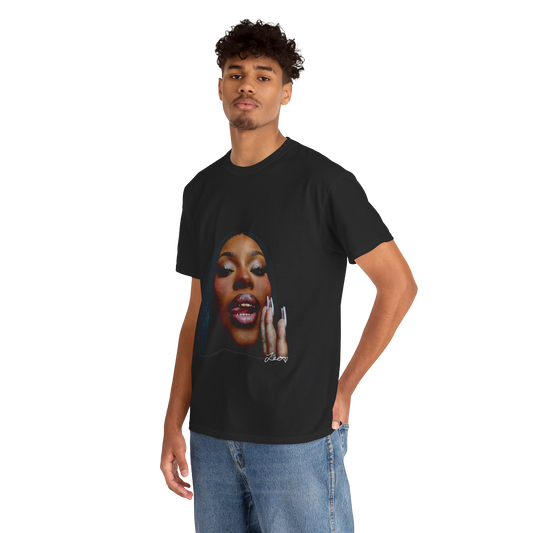 LEO LUV THE SLUT$ — Bold Portrait Face Print T‑Shirt