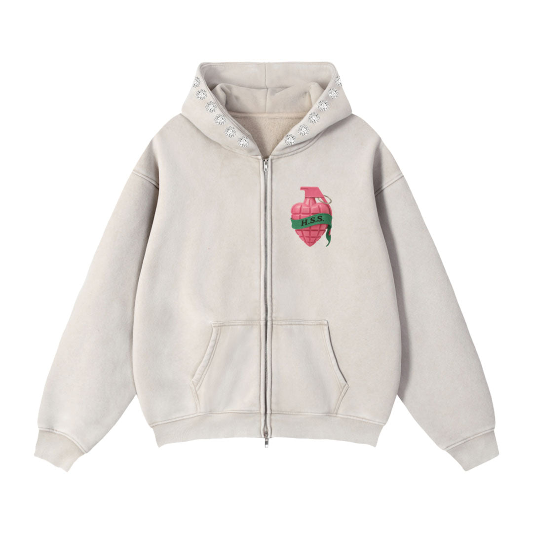 H.S.S Bedazzled Zip-Through Boxy Fleece Hoodie *PREORDER*